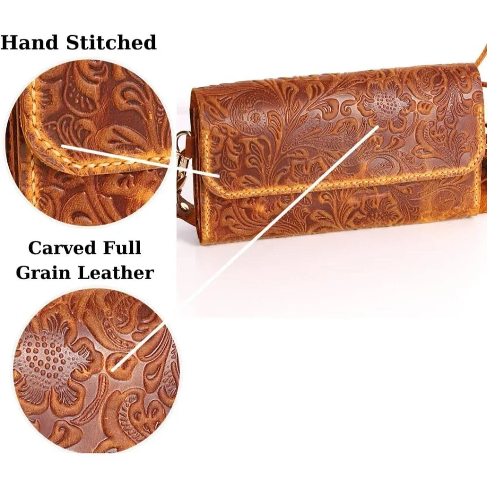 Small Handmade Leather Crossbody Bag for Women, Phone Wallet Purse